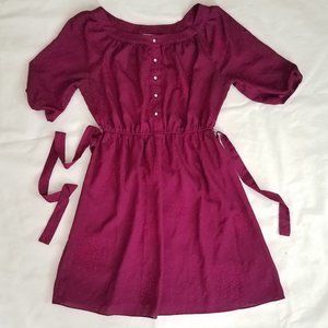 Plum short sleeve dress with rhinestone buttons L